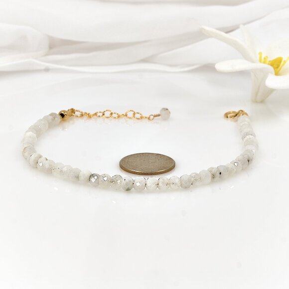 Luxe Rainbow Moonstone Dainty Bracelet, 14k Gold Filled, Perfect for Gifting - Picture 3 of 11